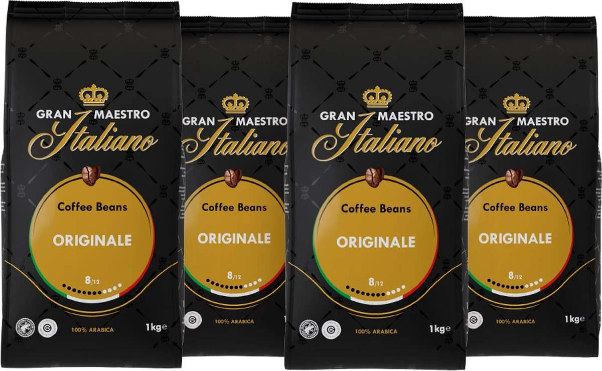 Gran Maestro Italiano - Orginale - Koffiebonen - Bonen Voor Espresso En Lungo - Arabica – 4 X 1kg 3 Gran Maestro Italiano - Orginale - Koffiebonen - Bonen Voor Espresso En Lungo - Arabica – 4 X 1kg