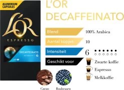 L'OR Espresso Decaffeinato Koffiecups - Intensiteit 6/12 - 10 X 10 Capsules -Koffiehuis 1200x868