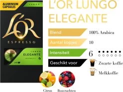 L'OR Lungo Elegante Koffiecups - Intensiteit 6/12 - 10 X 10 Capsules -Koffiehuis 1200x893