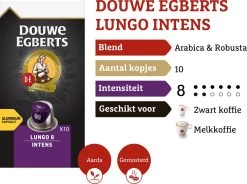 Douwe Egberts Lungo Intens Koffiecups - Intensiteit 8/12 - 10 X 10 Capsules 15 Douwe Egberts Lungo Intens Koffiecups - Intensiteit 8/12 - 10 X 10 Capsules -Koffiehuis 1200x894