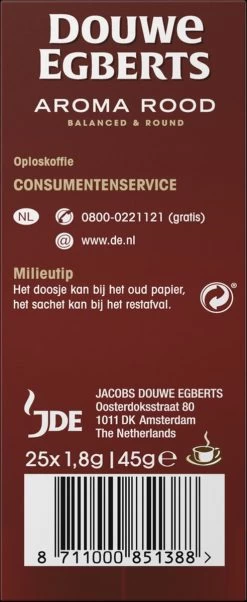 Douwe Egberts Aroma Rood Sticks Oploskoffie - 6 X 25 Zakjes -Koffiehuis 492x1200