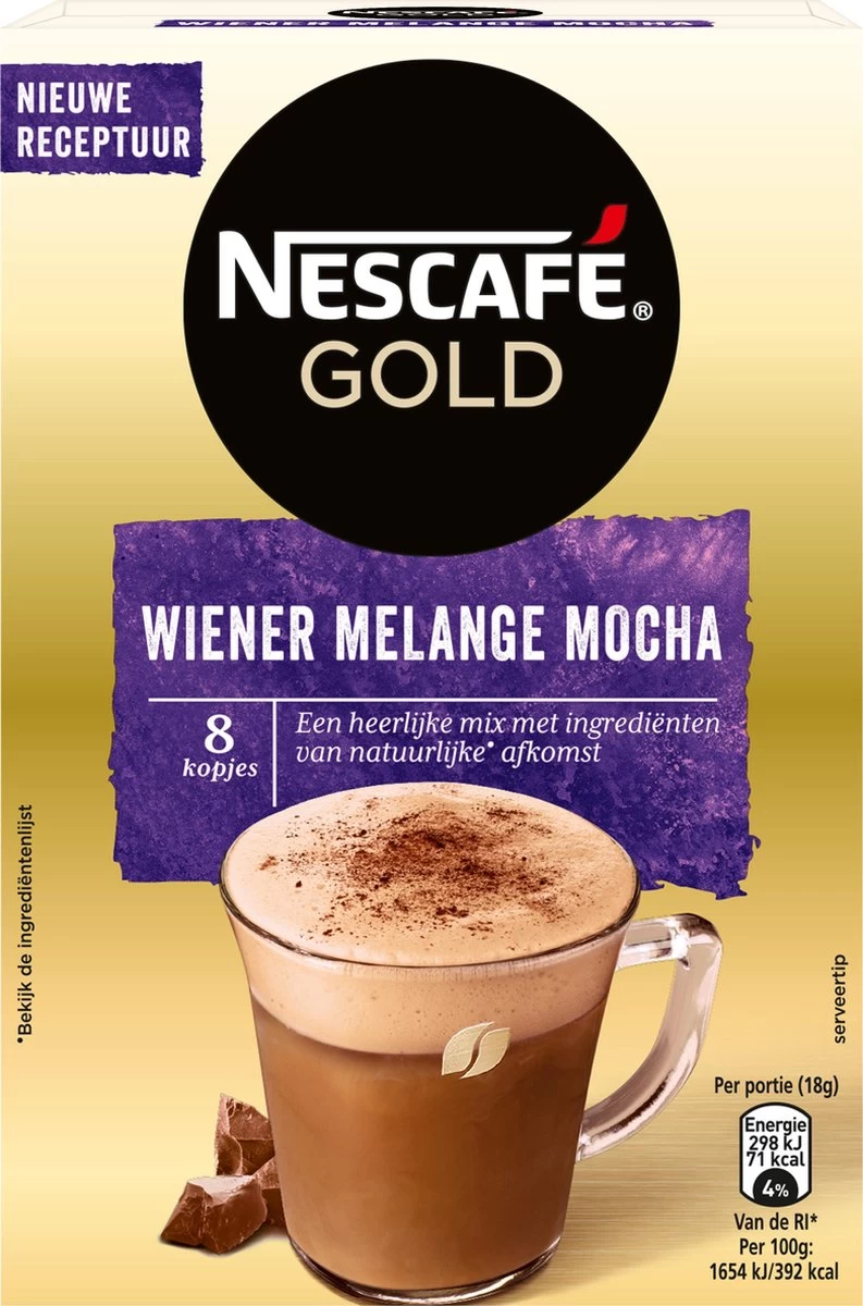 Nescafé Gold Wiener Melange Mocha Oploskoffie - 6 Doosjes à 8 Zakjes 4 Nescafé Gold Wiener Melange Mocha Oploskoffie - 6 Doosjes à 8 Zakjes - Afbeelding 2