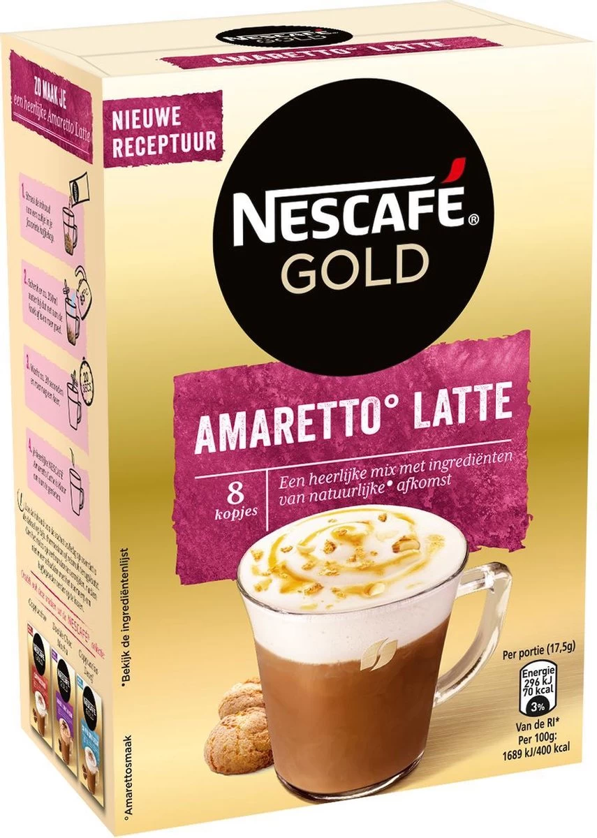 Nescafé Gold Amaretto Latte Oploskoffie - 6 Doosjes à 8 Zakjes 6 Nescafé Gold Amaretto Latte Oploskoffie - 6 Doosjes à 8 Zakjes - Afbeelding 5